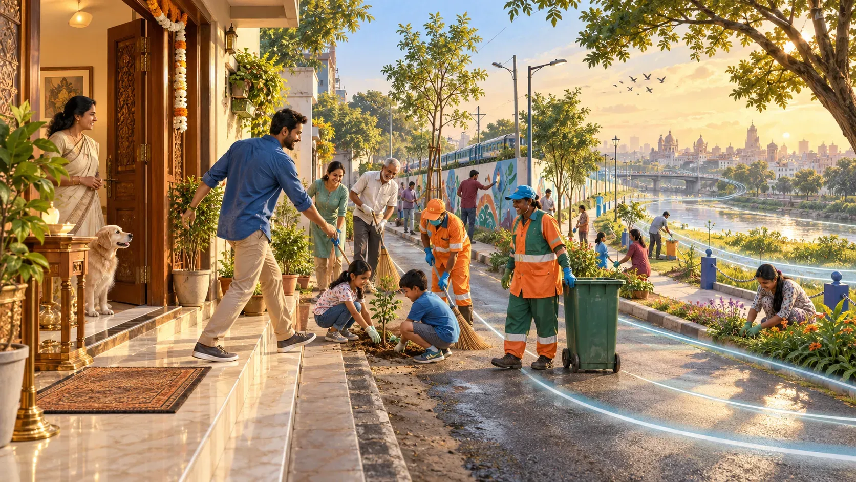 Neighbours crossing their private thresholds to restore the public realm together